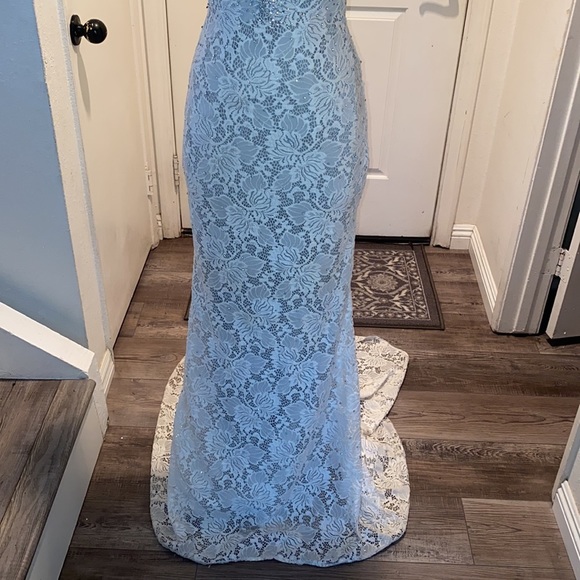 La Femme White Lace Rhinestone Prom Pageant Evening Wedding Dress - Picture 5 of 16